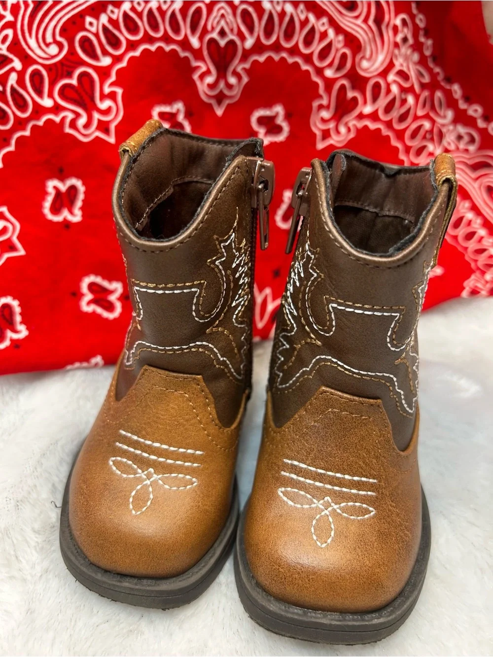 UNISEX INFANT SIZE 2 BROWN EMBROIDERED ZIP SIDE WONDER NATION COWBOY BOOTS